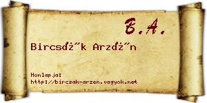 Bircsák Arzén névjegykártya